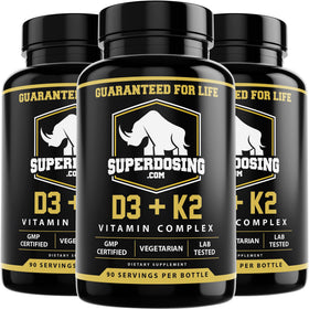 Bouteille de SuperDosing.com D3 K2 10000 IU 1500 µg vue de face