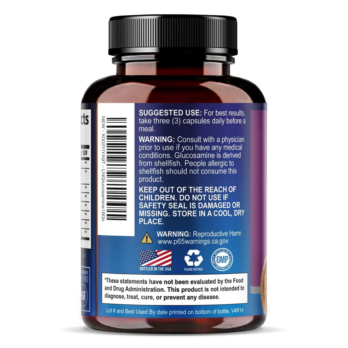 Bouteille de supplément Glucosamine Chondroïtine avec arrière-plan flou