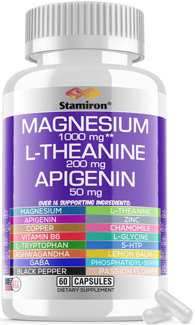 Bouteille de supplément magnésium Stamiron 1000mg L-Théanine
