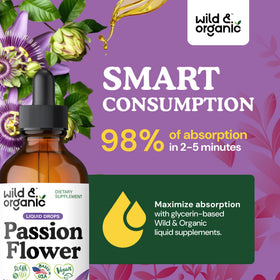 Bouteille de teinture de fleur de passion Wild & Organic sur fond blanc