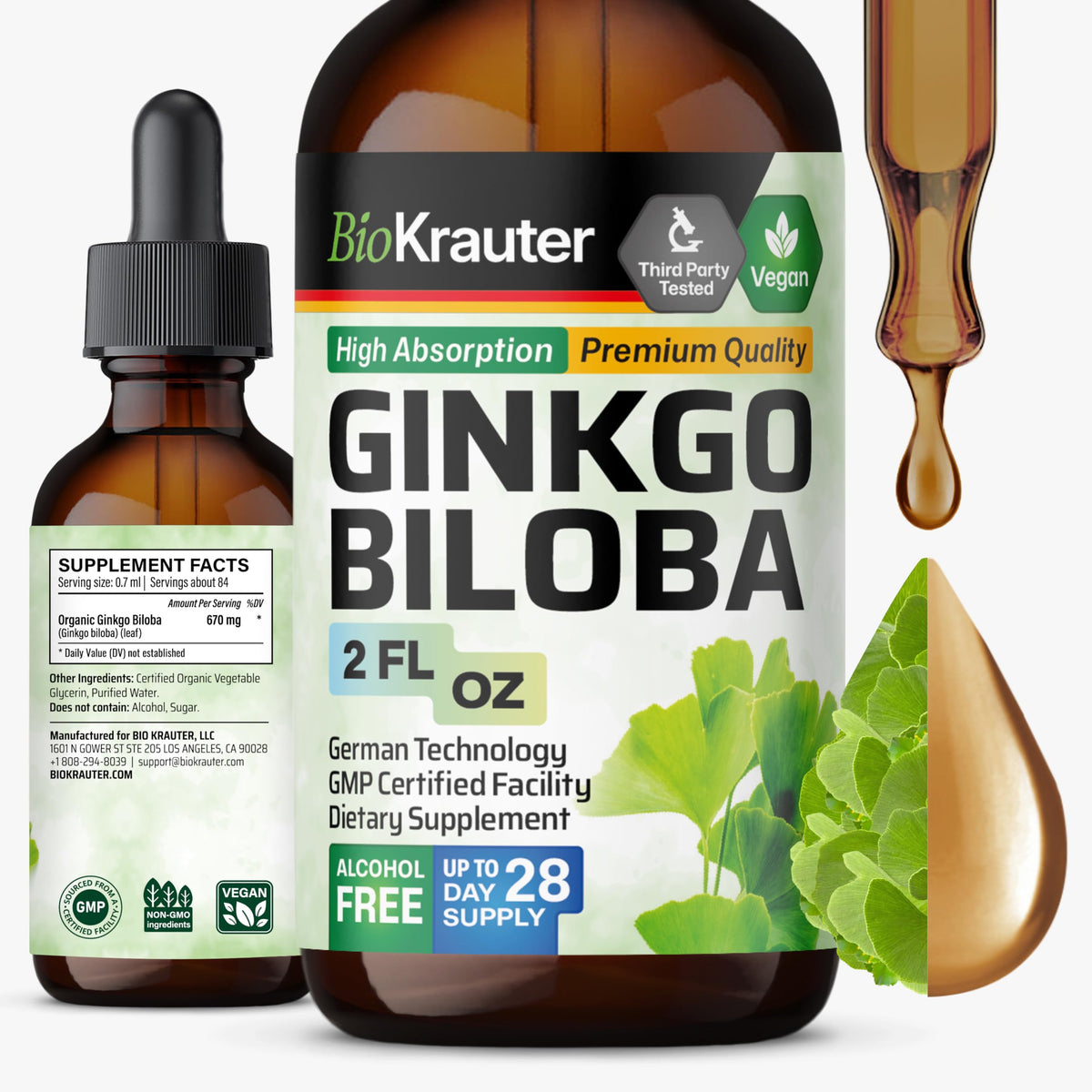 Bouteille de teinture de Ginkgo Biloba BIO KRAUTER vue avant