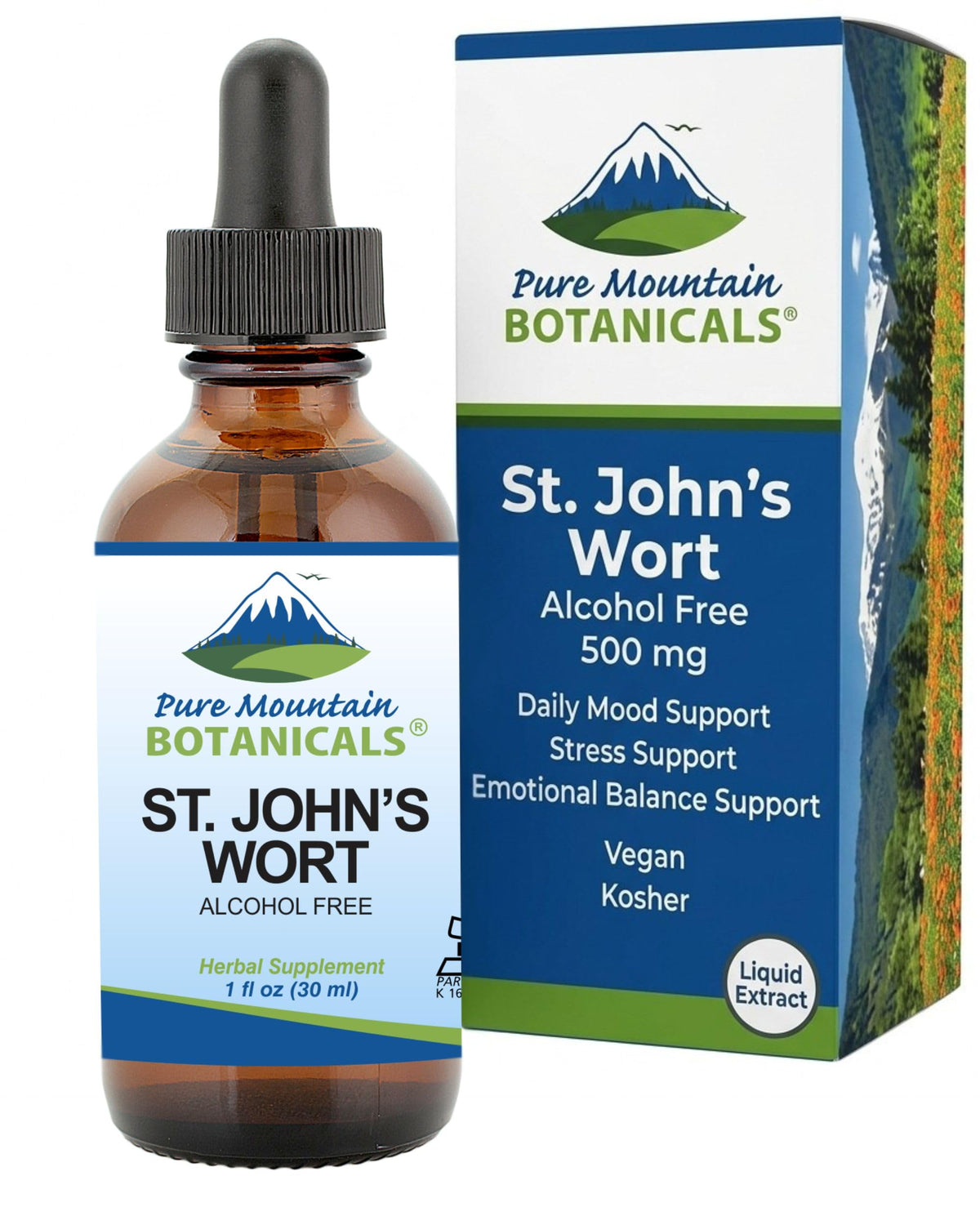 Bouteille de teinture de millepertuis Pure Mountain Botanicals 500mg vue avant