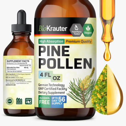 Bouteille de teinture de pollen de pin BIO KRAUTER 4 fl oz vue de face