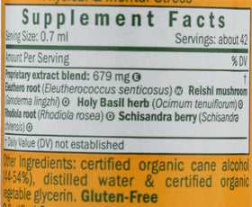 Bouteille de teinture Herb Pharm Stress Manager avec ingrédients naturels en arrière-plan