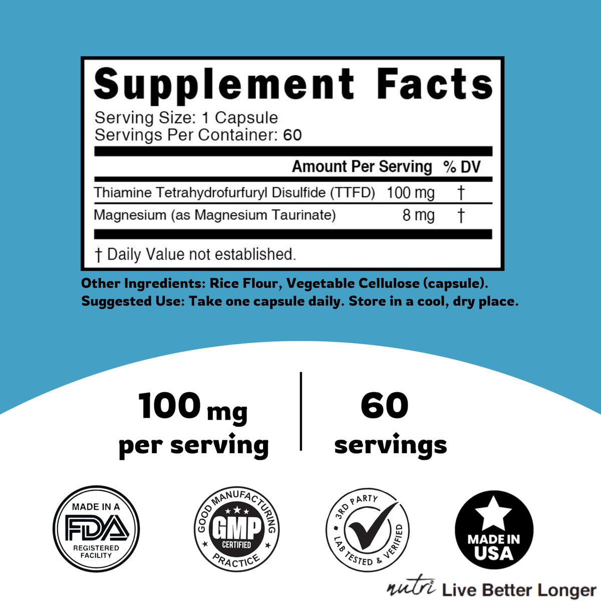 Bouteille de Thiamine B1 100mg Nature's Fusions ouverte