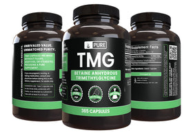 Bouteille de TMG Capsules 365 pièces avec étiquette visible