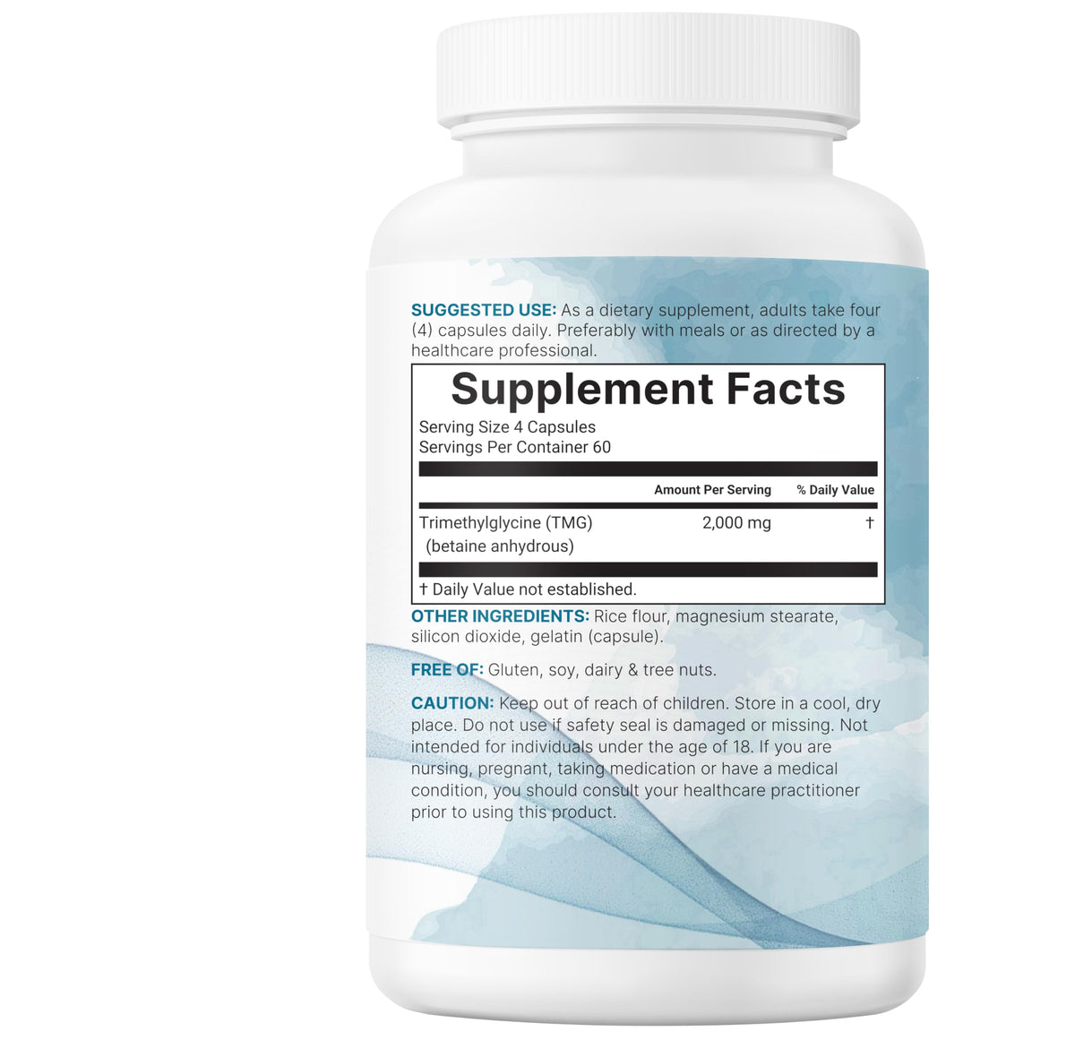 Bouteille de TMG Micro Ingredients ouverte montrant le contenu
