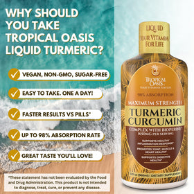 Bouteille de Tropical Oasis Curcuma Liquide 1650mg sur un fond neutre