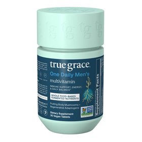 Bouteille de True Grace contenant 30 comprimés végétaliens de multivitamines.