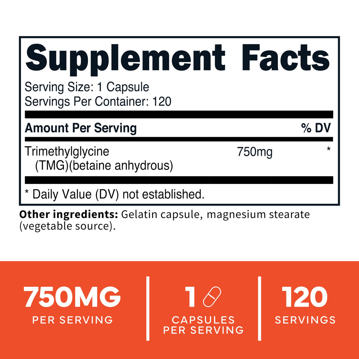 Bouteille de Type Zero TMG 750mg avec étiquette