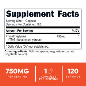 Bouteille de Type Zero TMG 750mg avec étiquette