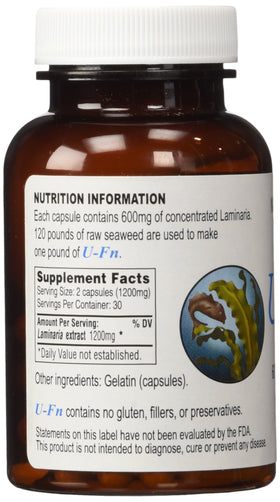 Bouteille de U-Fucoidan Extract 600 mg avec étiquette visible