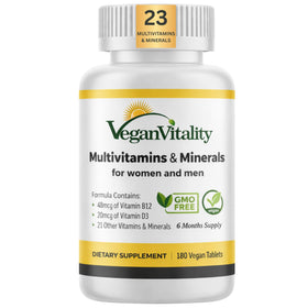 Bouteille de Vegan Vitality multivitamines 180 comprimés vue de face