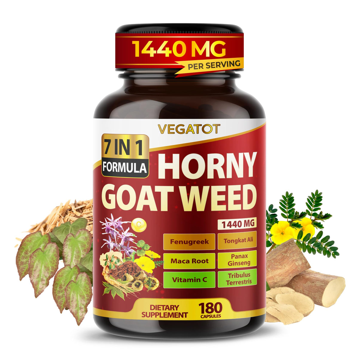 Bouteille de VEGATOT Horny Goat Weed 1440 mg vue de face
