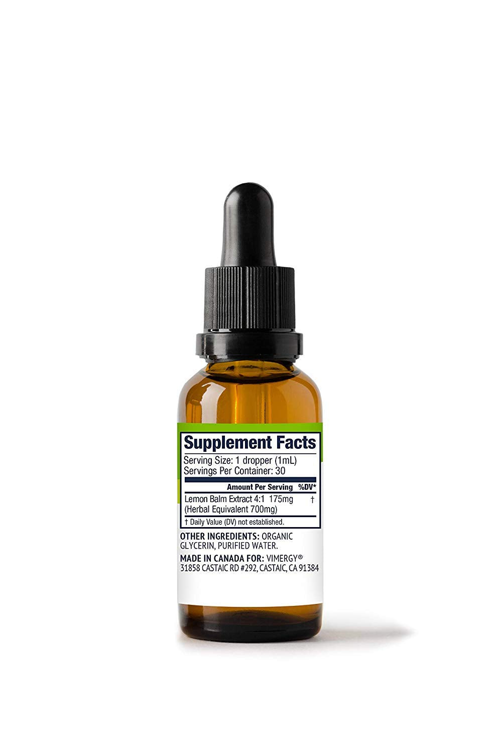 Bouteille de Vimergy Tincture de Mélisse Bio avec goutteur