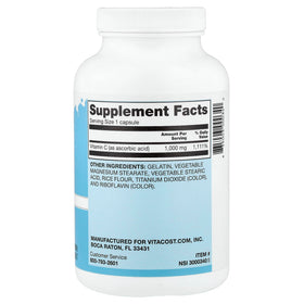 Bouteille de Vitacost Vitamine C 250 capsules avec étiquette visible