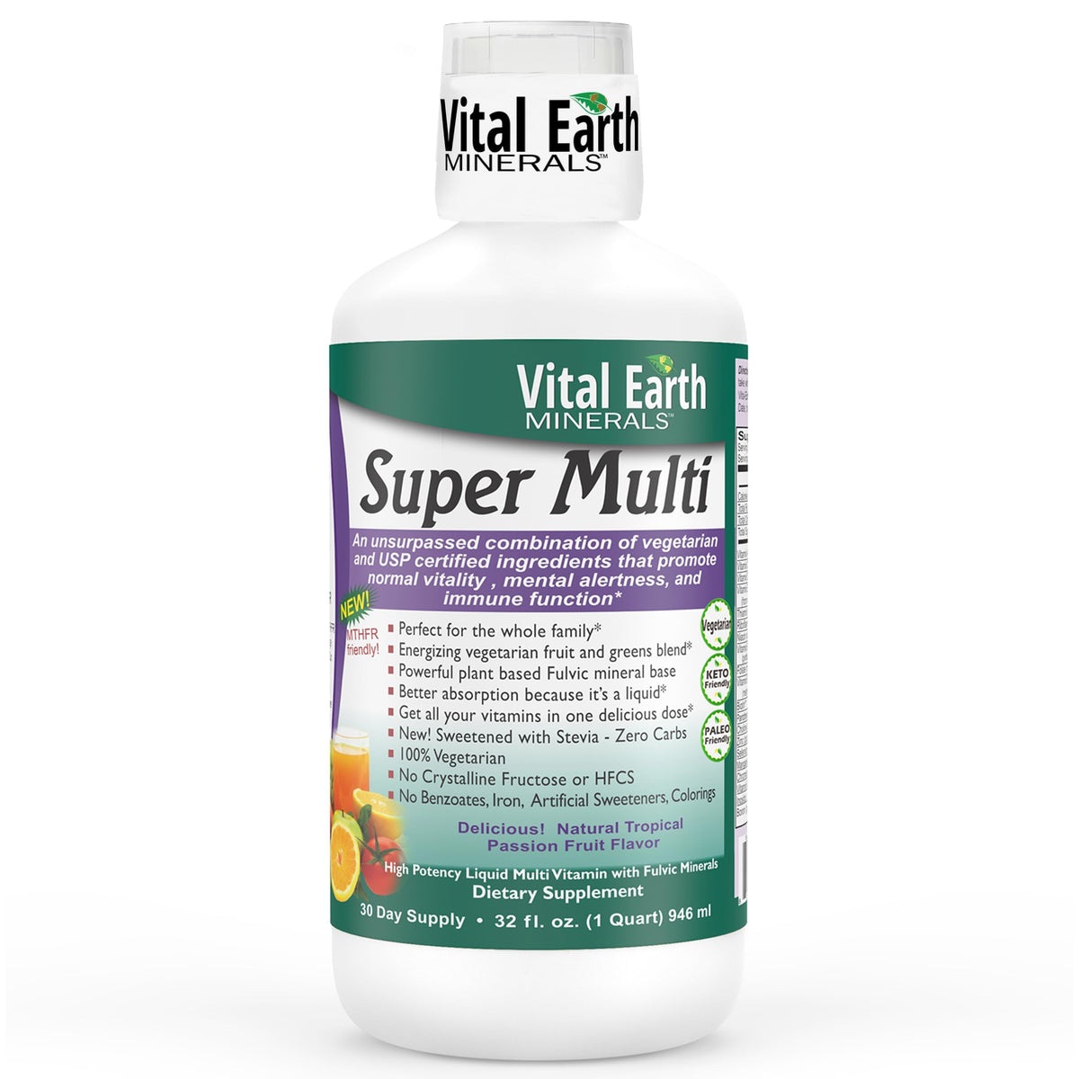 Bouteille de Vital Earth Minerals Super Multi 32 Oz vue de face