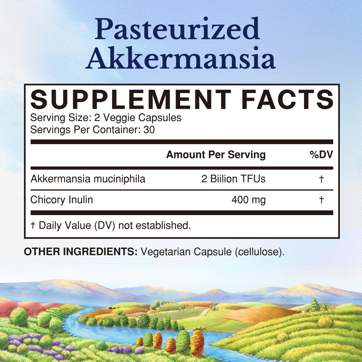 Bouteille de Vitalitown Akkermansia Probiotique GLP-1 avec étiquette visible