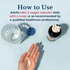 Bouteille de Vitalitown Complex Magnésium ouverte avec capsules à côté