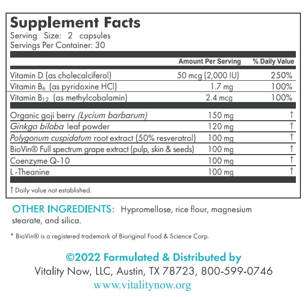 Bouteille de Vitality Now avec 60 capsules de renouveau cellulaire