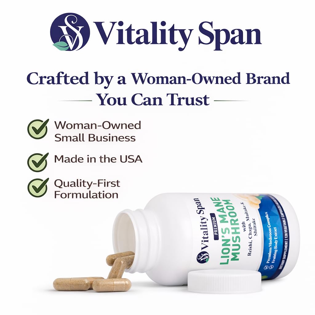 Bouteille de Vitality Span Complément Lion's Mane sur une table en bois