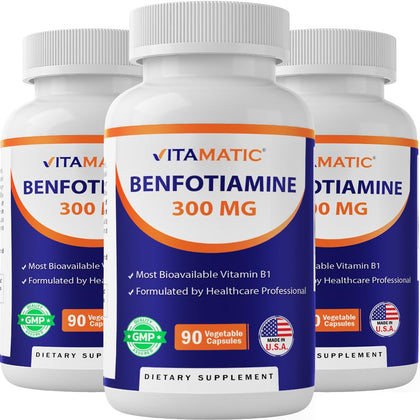 Bouteille de Vitamatic Benfotiamine 300 mg avec 270 capsules végétariennes