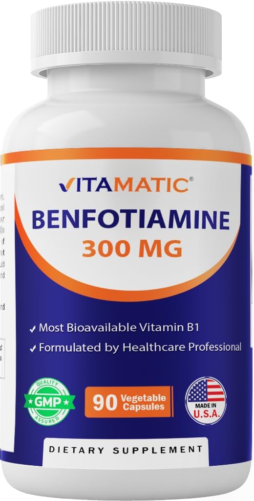 Bouteille de Vitamatic Benfotiamine 300 mg avec 90 gélules végétariennes