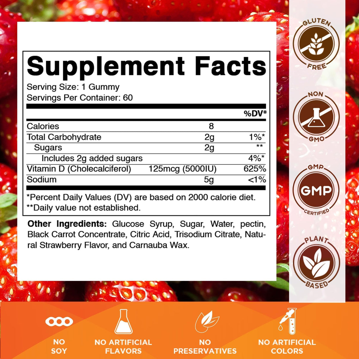 Bouteille de Vitamatic Gummies Vitamine D3 5000 IU 60 Gummies