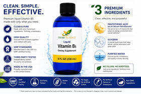 Bouteille de vitamine B5 Herb-Science avec cuillère à côté