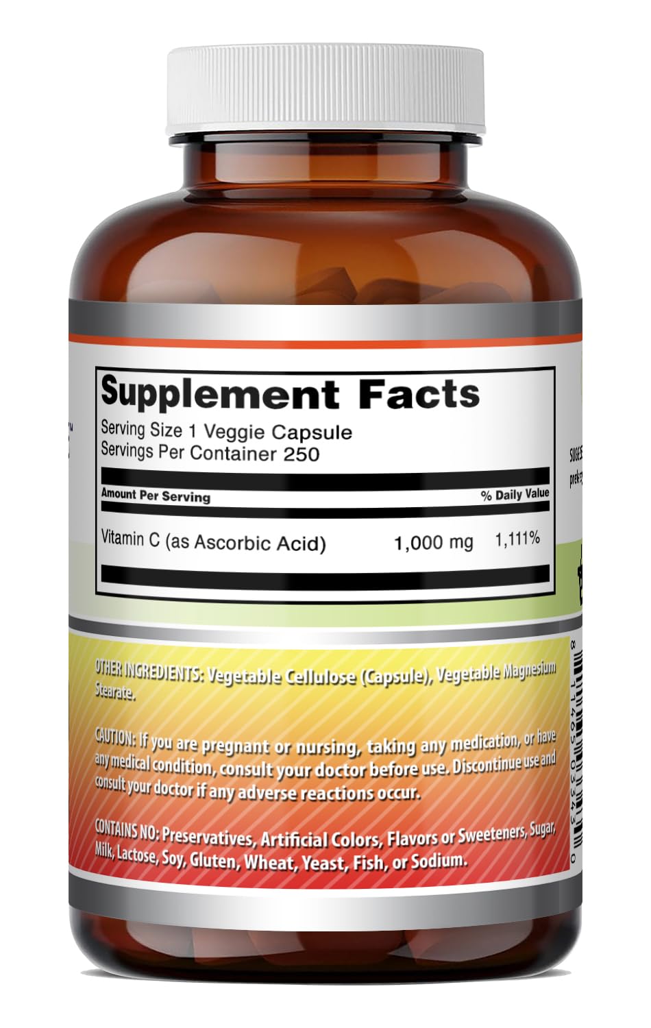 Bouteille de Vitamine C 1000 mg Amazing Nutrition montrant le nombre de capsules