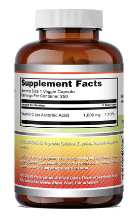 Bouteille de Vitamine C 1000 mg Amazing Nutrition montrant le nombre de capsules