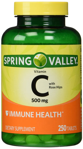 Bouteille de Vitamine C avec Églantier Spring Valley, 500 comprimés, vue de face