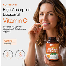 Bouteille de Vitamine C Liposomale NutriFlair sur fond blanc