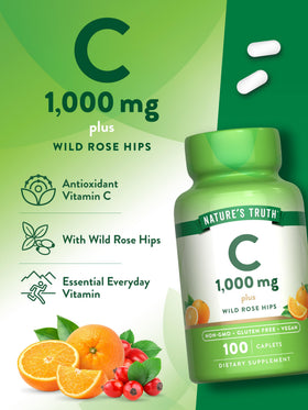 Bouteille de Vitamine C Nature's Truth avec églantier et bioflavonoïdes