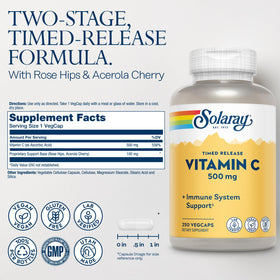 Bouteille de Vitamine C SOLARAY 250 VegCaps, vue de côté