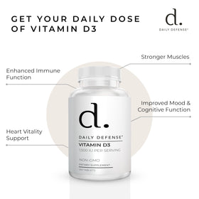 Bouteille de vitamine D3 Daily Defense ouverte