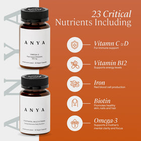 Bouteille de vitamines postnatales ANYA vue de côté