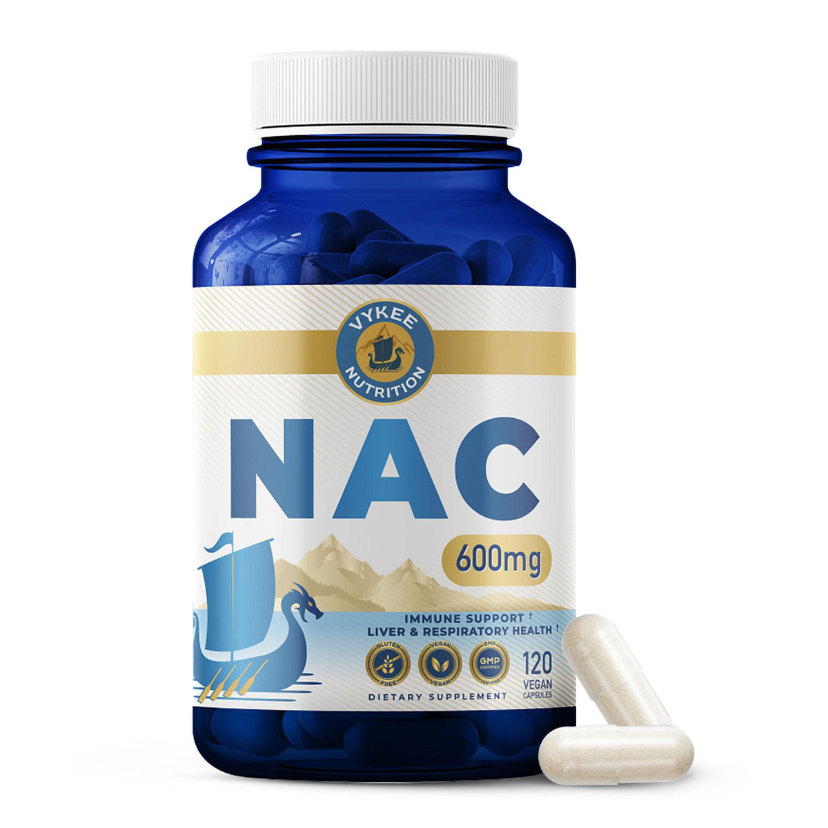 Bouteille de Vykee Nutrition NAC Capsules 600 mg, vue avant