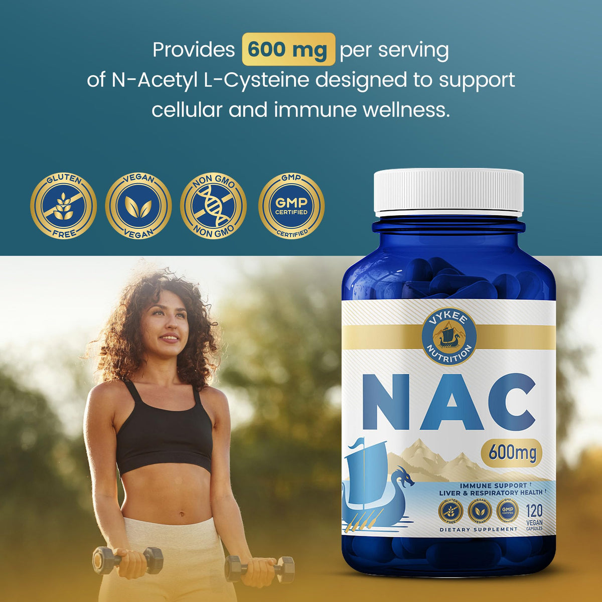 Bouteille de Vykee Nutrition NAC Capsules avec QR code