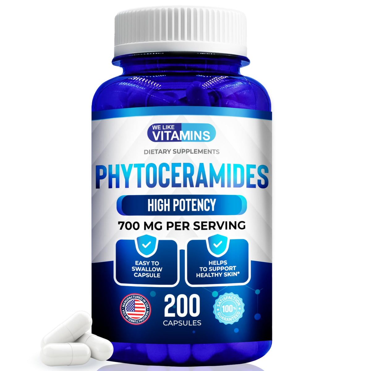 Bouteille de We Like Vitamins Phytoceramides 700mg avec 200 capsules