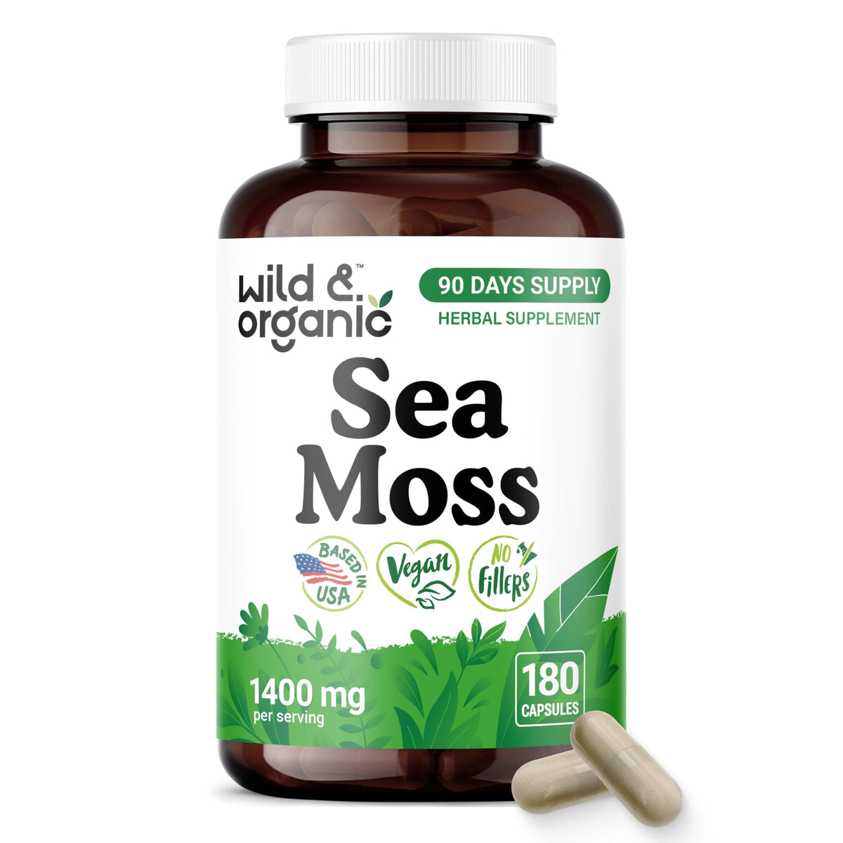 Bouteille de Wild & Organic algues maritimes 180 capsules vue de face