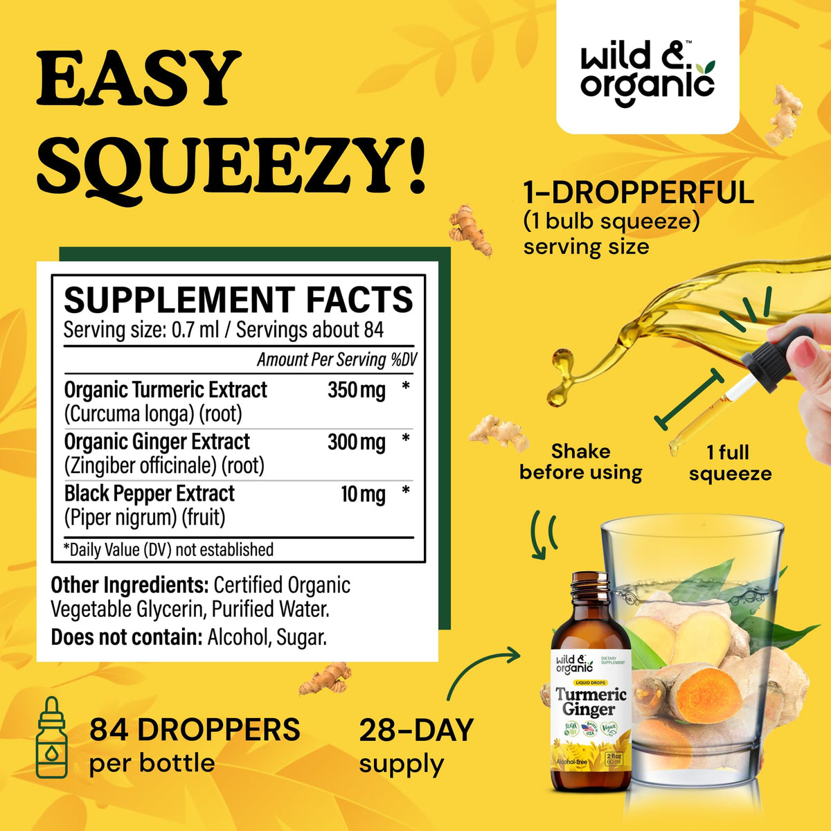 Bouteille de Wild & Organic Curcuma et Gingembre vue de côté