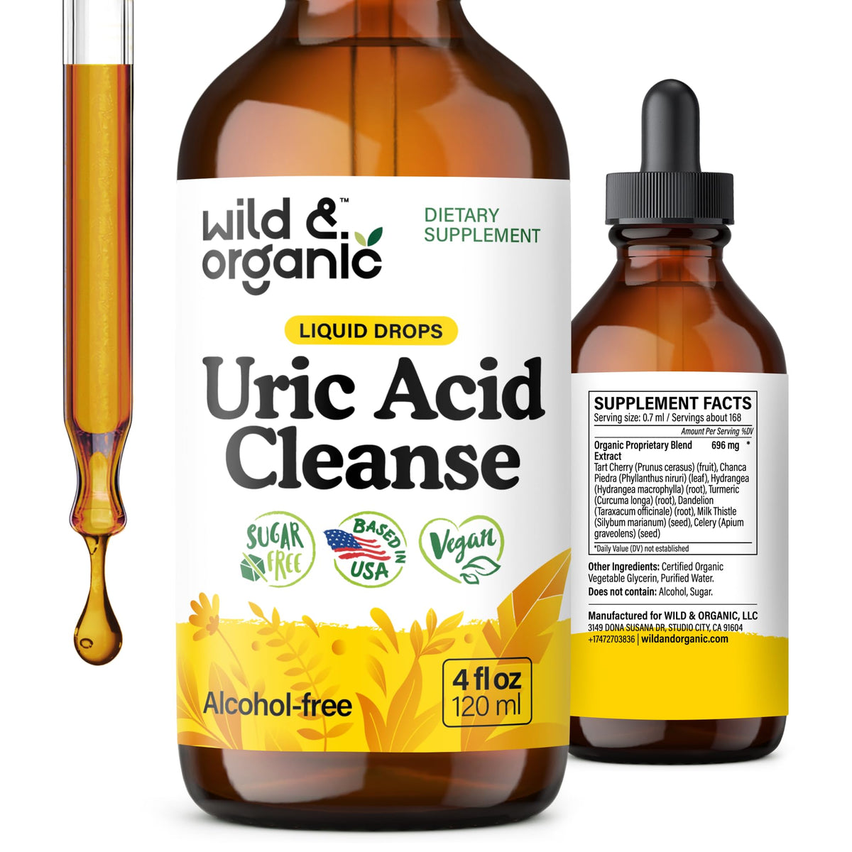 Bouteille de Wild & Organic Gout Support 4 oz avec étiquette visible