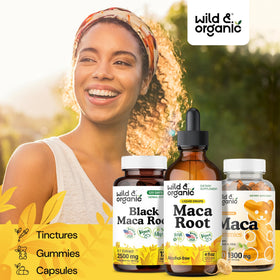 Bouteille de Wild & Organic Maca Root Liquide 4oz avec fond naturel