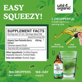 Bouteille de Wild & Organic Saw Palmetto 4 oz avec une cuillère doseuse