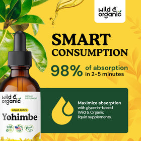 Bouteille de Wild & Organic Yohimbe 250 mg avec fond neutre