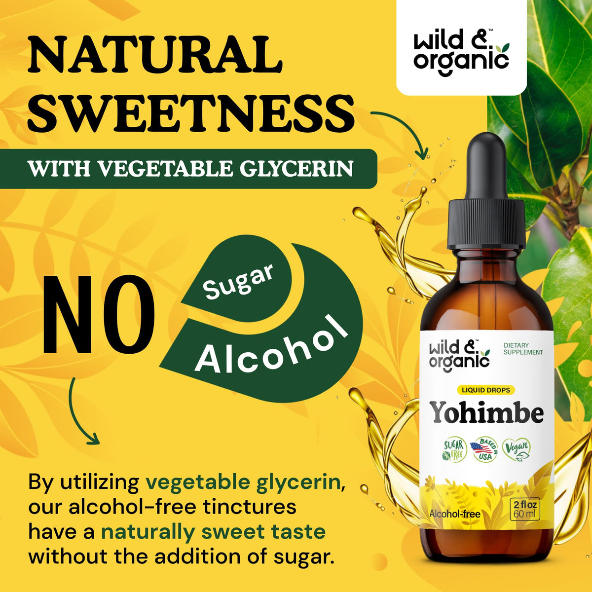 Bouteille de Wild & Organic Yohimbe 250 mg ouverte
