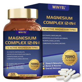 Bouteille de WINYEL complexe de magnésium 700mg 12 en 1, vue de face