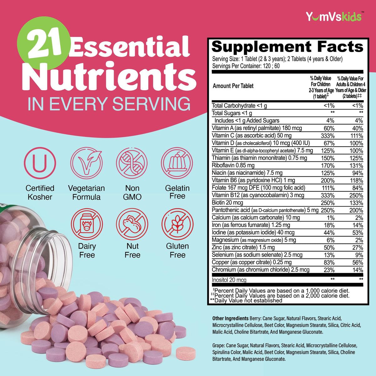Bouteille de YUM-V'S Multivitamines pour Enfants avec 120 comprimés à mâcher