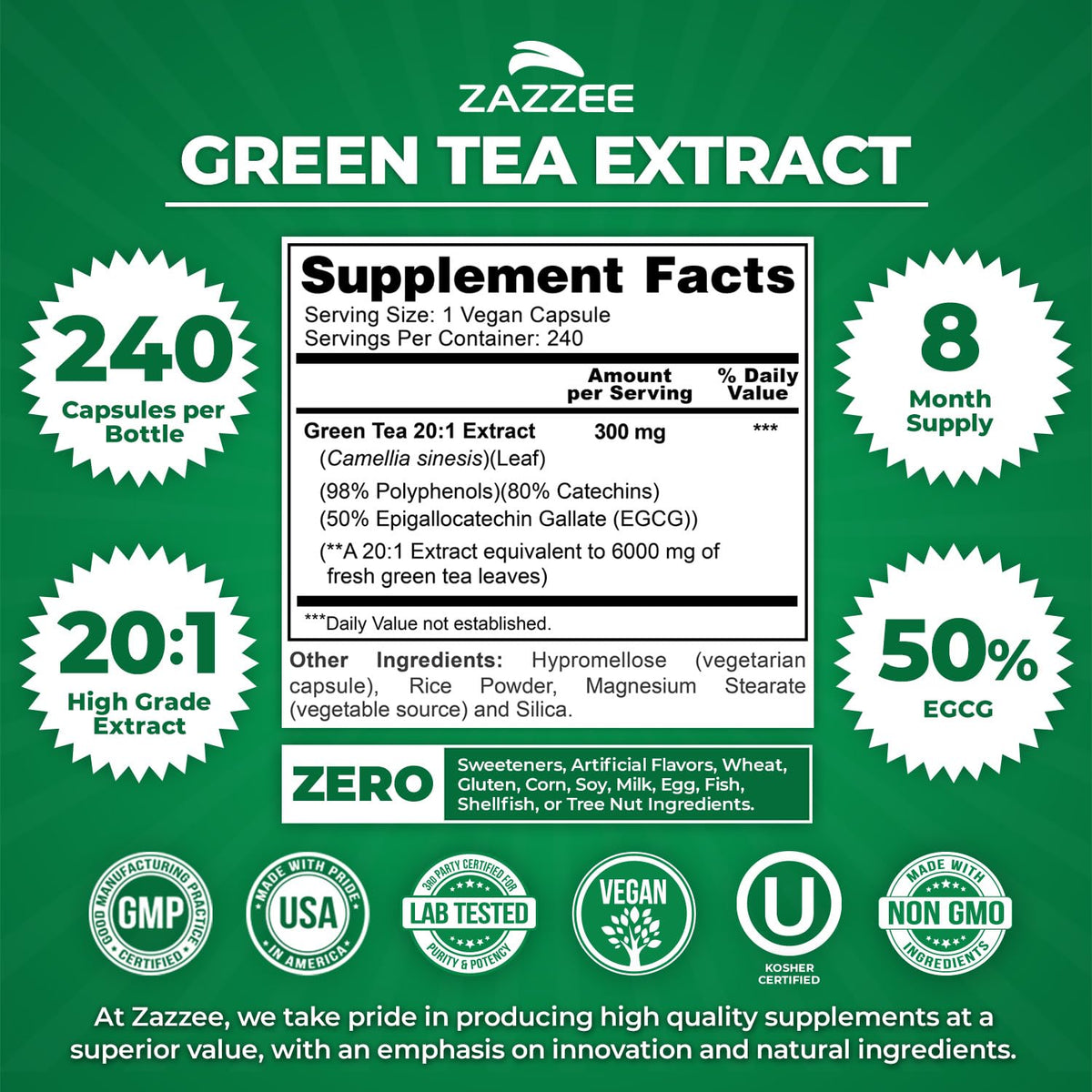 Bouteille de Zazzee Extrait de Thé Vert avec étiquette